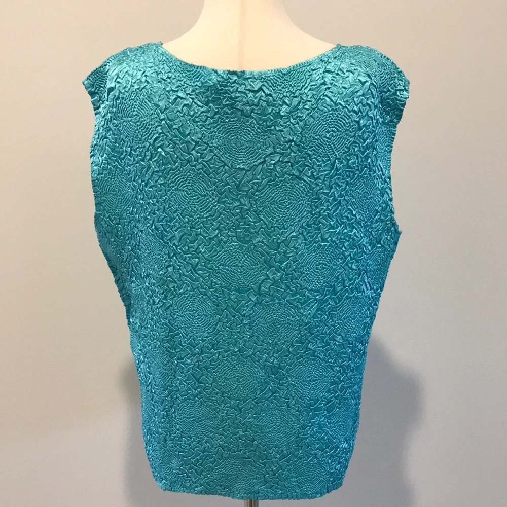 Sleeveless Teal Sequin Tank Top with Matching Button Down Blouse - Picture 9 of 17